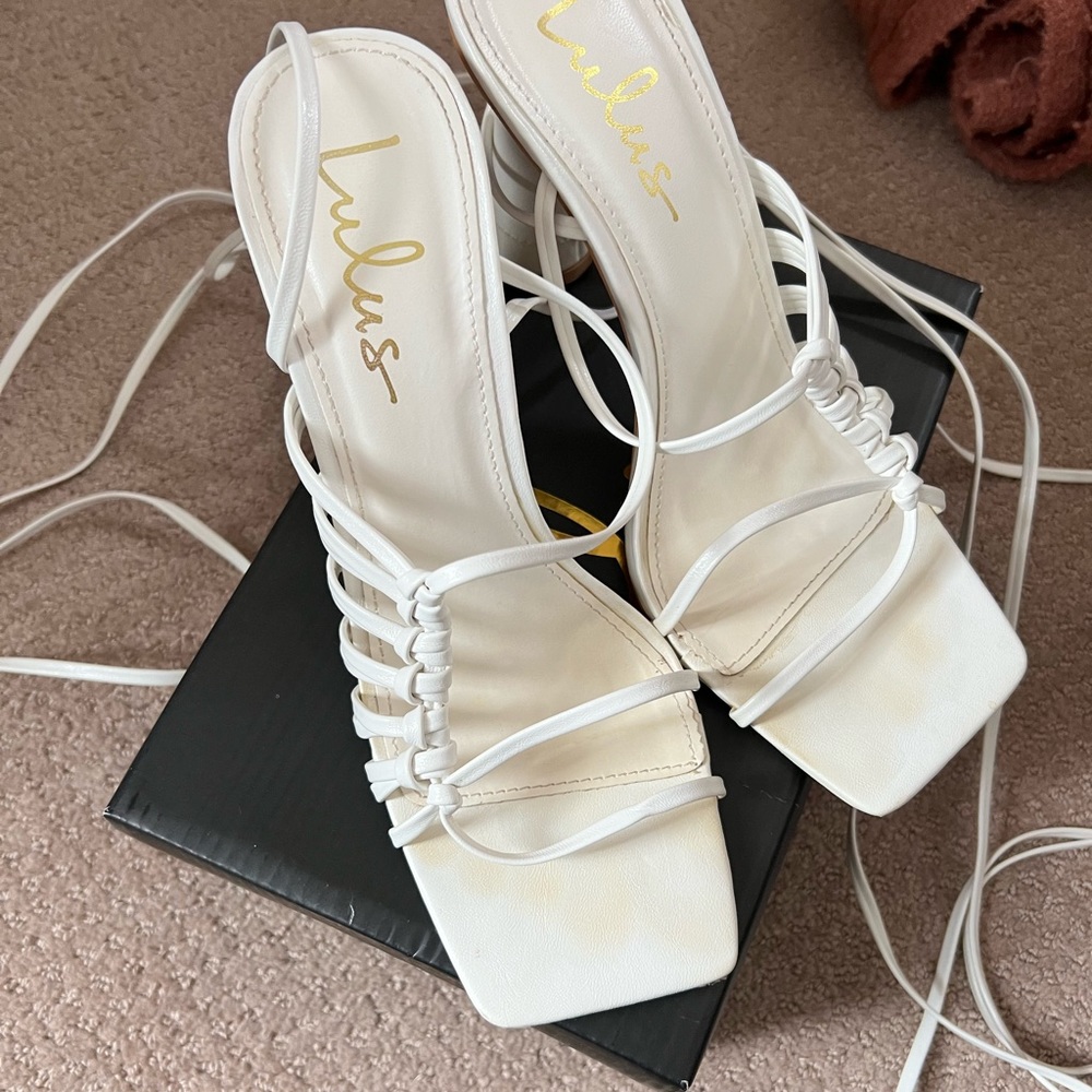 White lace up heels
